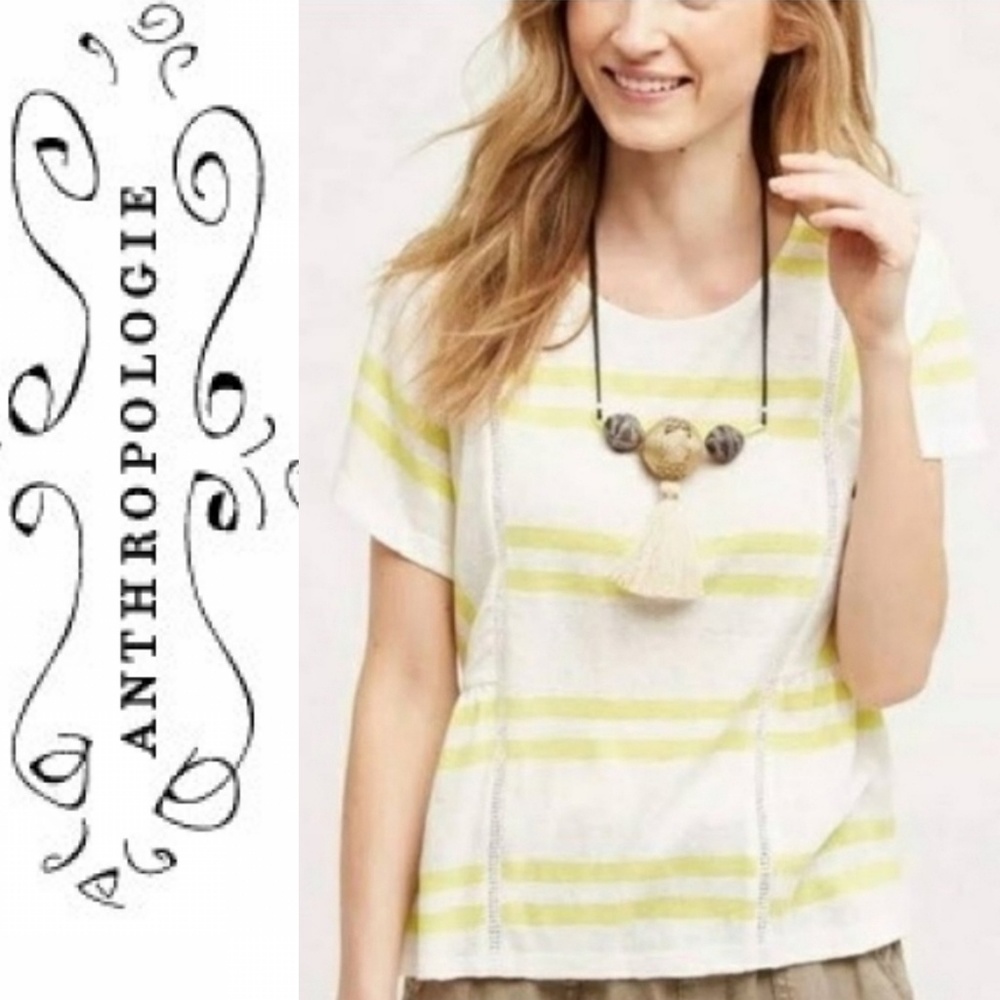 Anthro | Postmark Button Back Yellow Striped Top - image 2